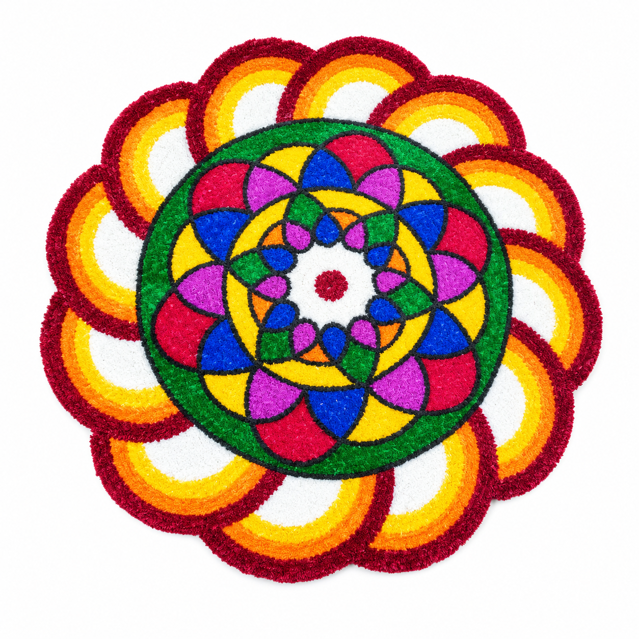 Rainbow Lotus Round Far Rangoli | Handmade Woolen Rangoli for Home Decor | Gawakadcha